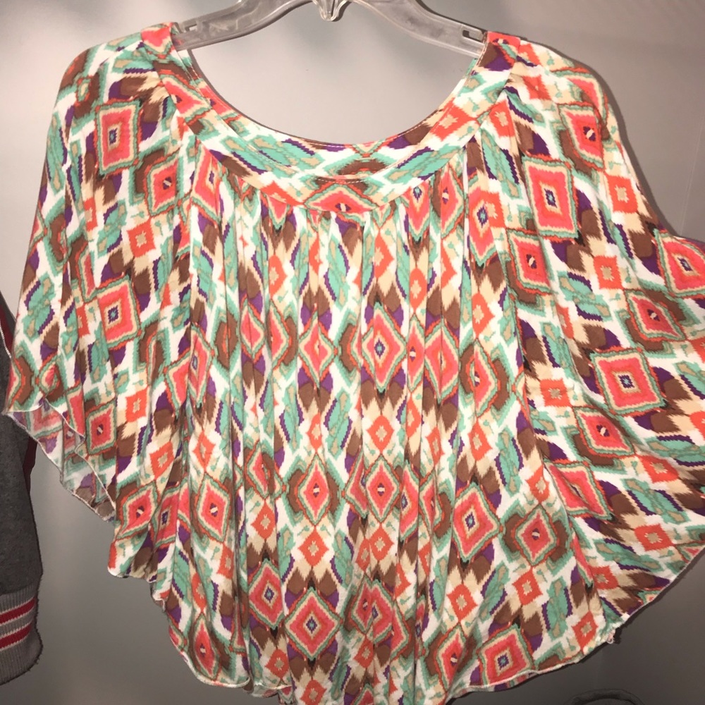 Patterned butterfly sleeve blouse